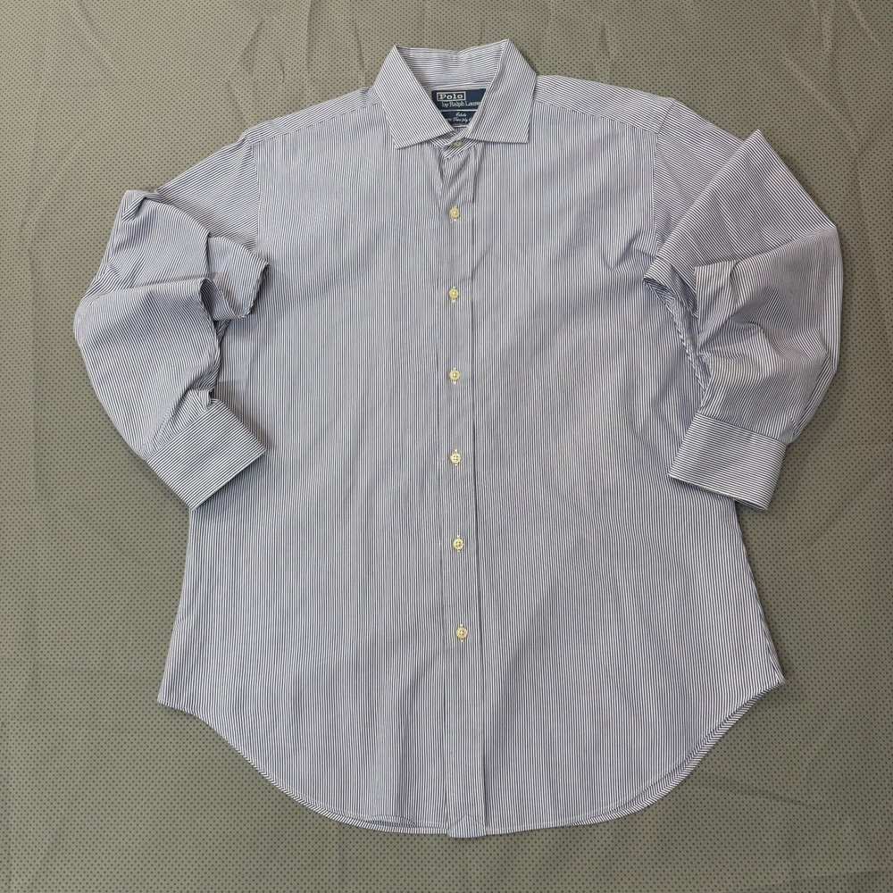 Polo Ralph Lauren Button Down Men 15.5 Blue White Stripe Cotton Vtg 90s Y2K